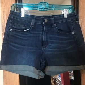 High rise midi jean shorts